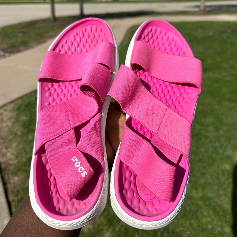 Crocs Women's LiteRide Stretch Sandals Size 7 Pink Shoes‎ - Picture 7 of 14